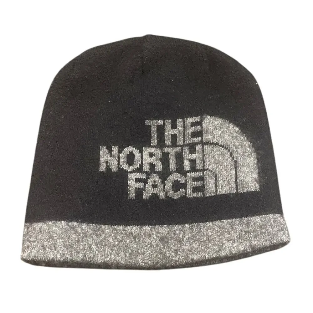 The North Face Reversible Fleece Beanie Hat Black Gray One Sze Ski Hike Gorpcore